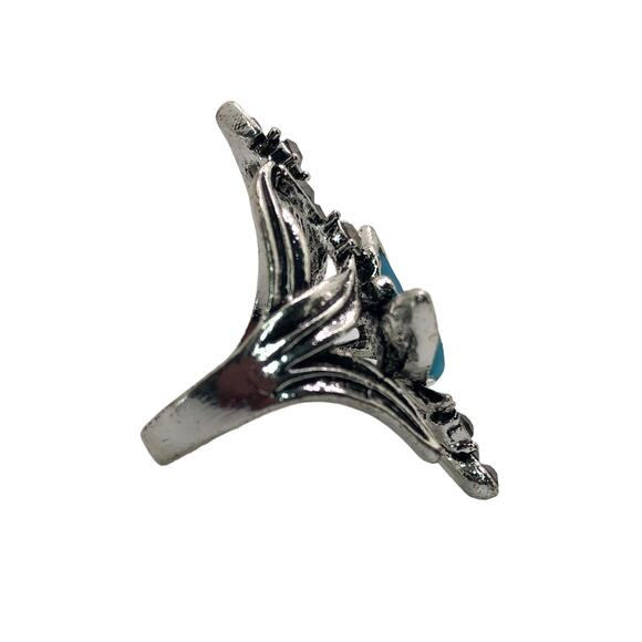 Silver Butterfly Rhinestone Statement Ring - Size 8 - Picture 5 of 7